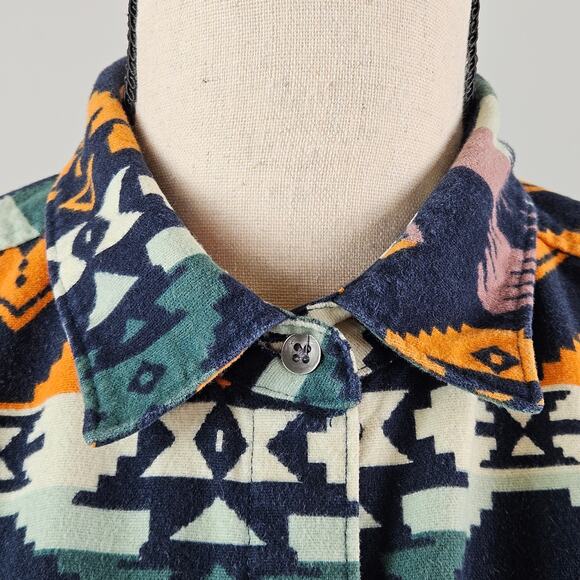 Woolrich Southwestern Print Flannel Button-Up Aztec Cotton Shirt | Women M - Picture 10 of 16